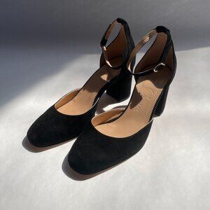 J. Crew Maisie Ankle-Strap Heels in Italian Suede. |. Black  |. Size 6